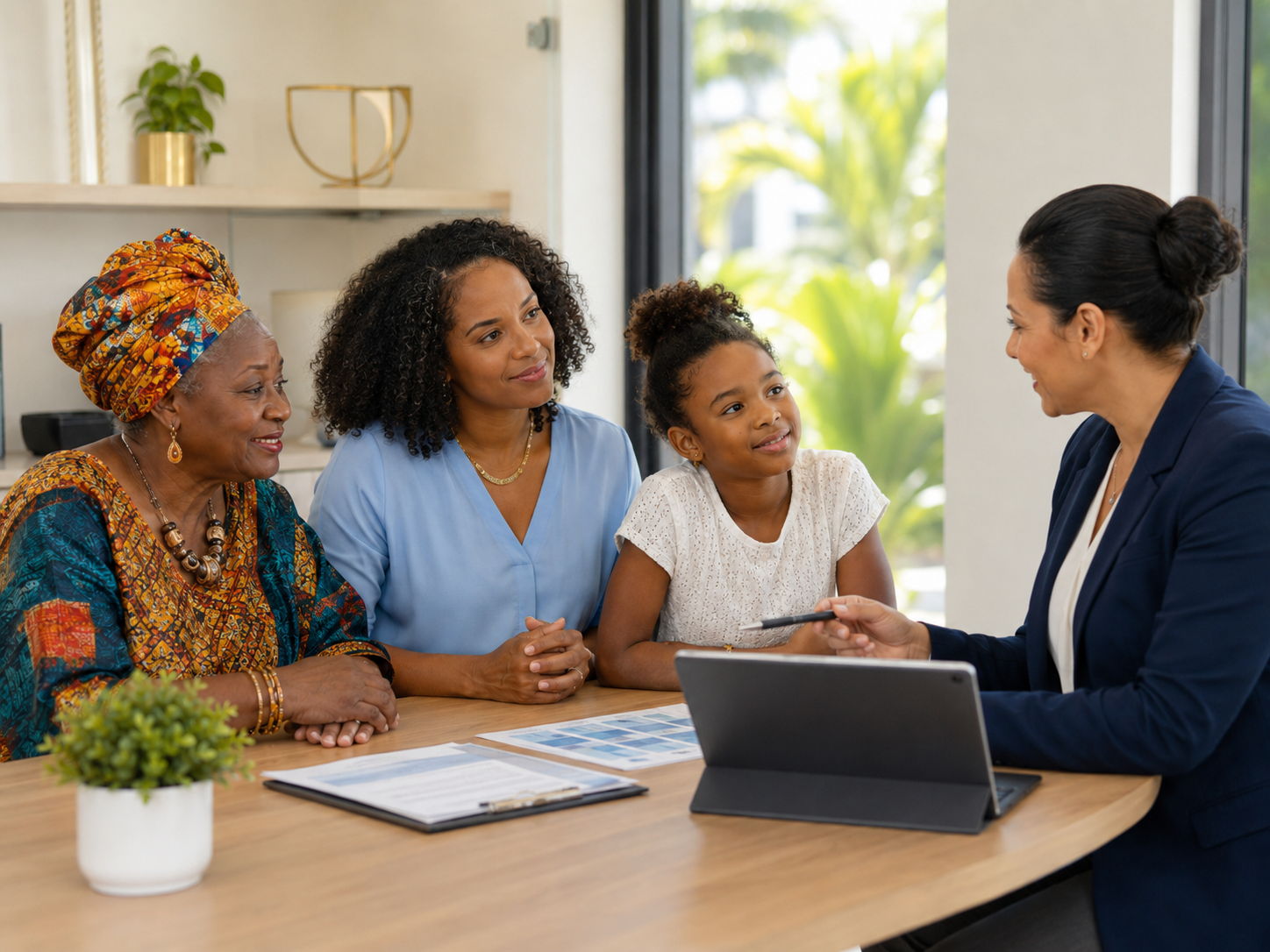 Collaborative discussion in a bright office